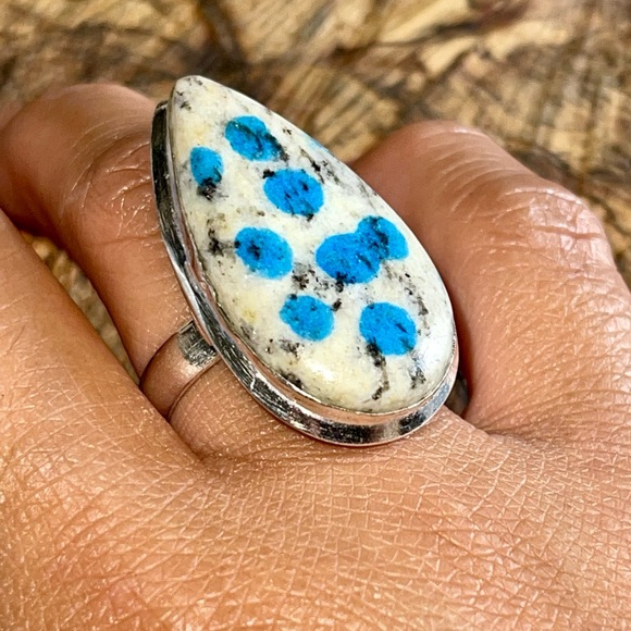Raindrop K2 Jasper in Azurite Granite Ring Size 8 - Picture 5 of 7